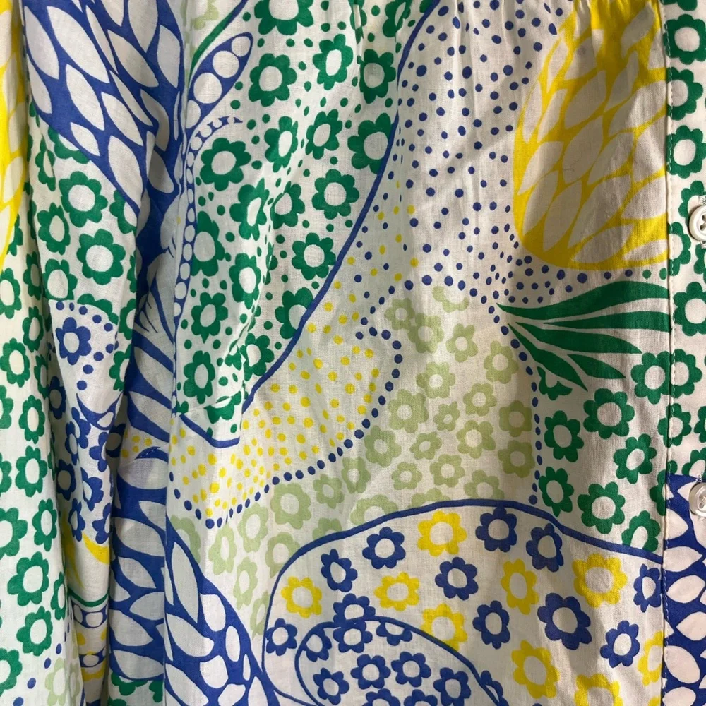 Talbots 100% Cotton Colorful Floral Paisley Blouse M Lightweight Button Front - Picture 2 of 7
